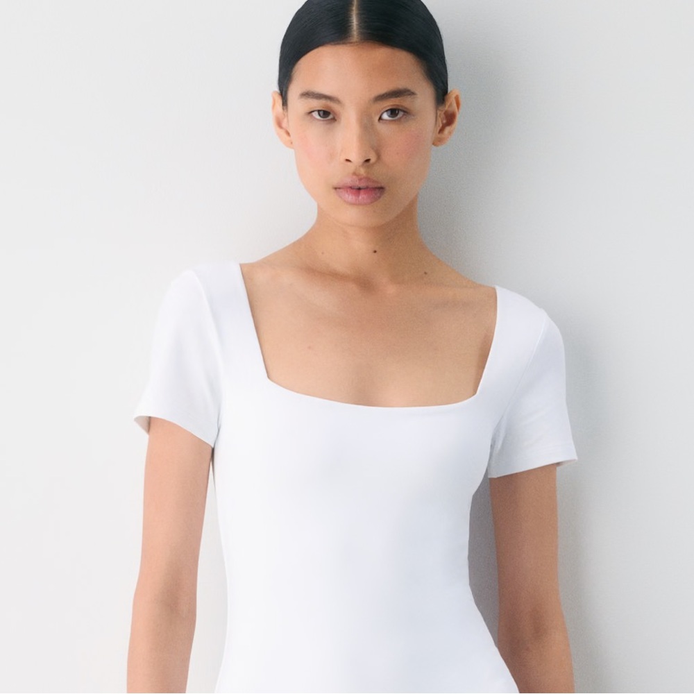 Aritzia White Original Contour Squareneck Bodysuit